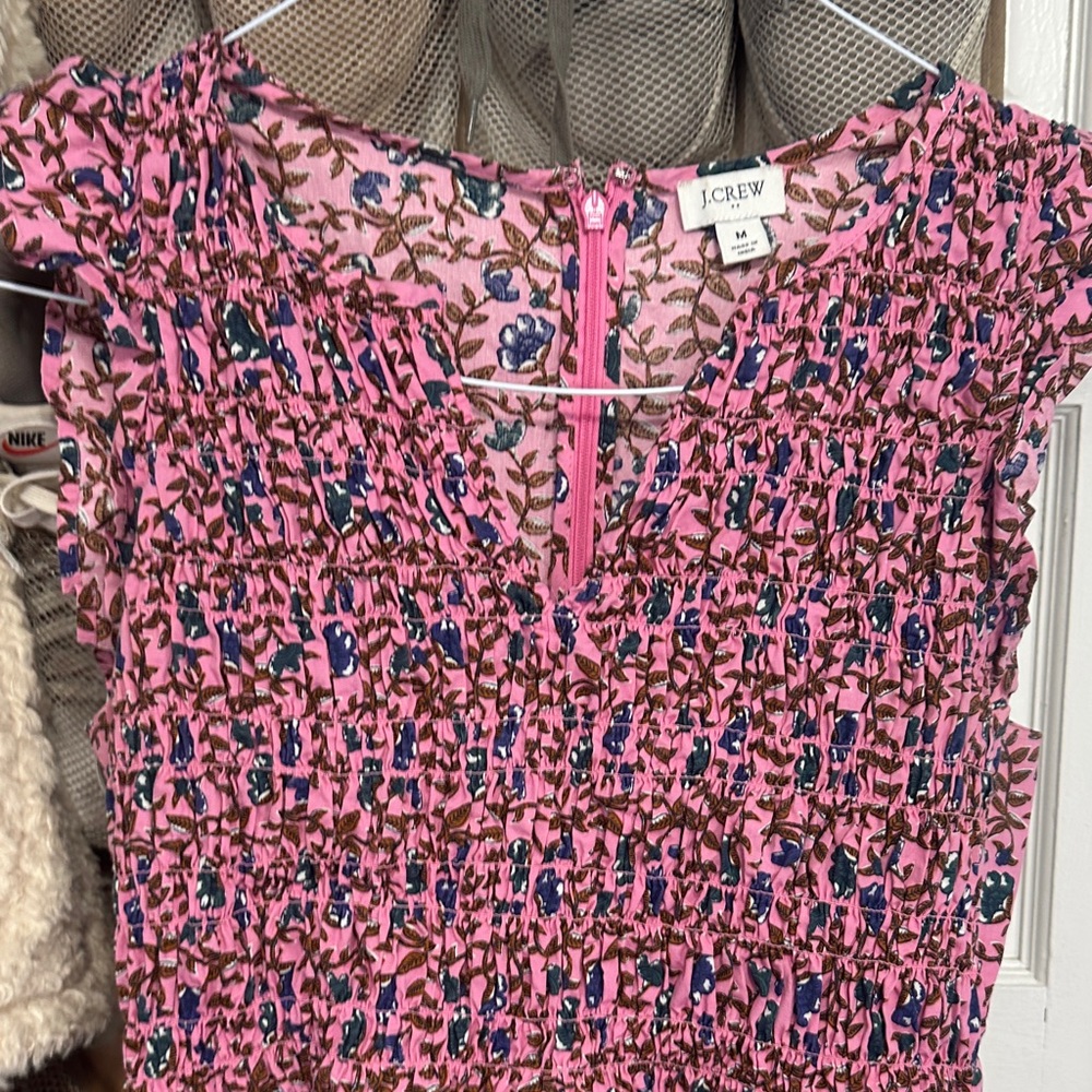 Pink Floral Smocked Midi Dress